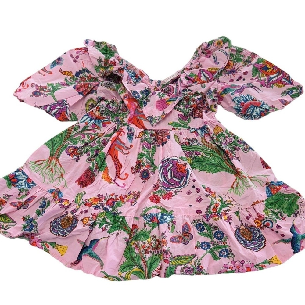 Banjanan Dress Women Large Pink Floral Scorpio Ruffle Puff Sleeve Cottagecore - Picture 4 of 12
